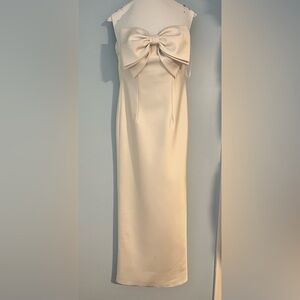 Ivory Alfred Sung satin dress with handcrafted bow